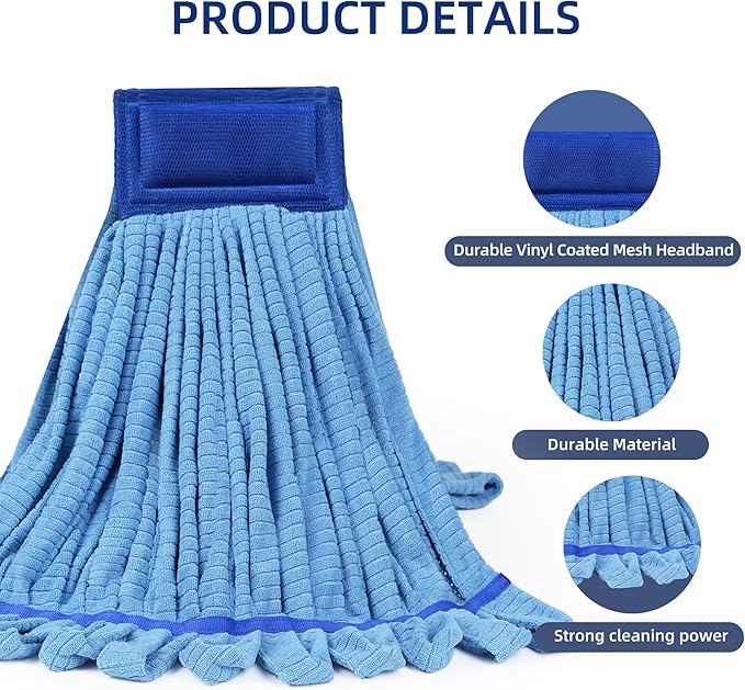 Large Microfiber Tube Mop HeadsHeavy Duty Mop HeadHighly AbsorbentCommercial Mop Head ReplacementWet Mop Heads Replacementfor Hardwood Tile Laminate Floors (Blue Grey Yellow - 6 Pack)