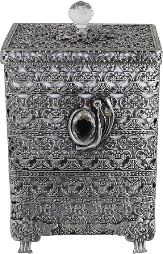SEHAMANO Antique Rectangular Wastebasket Vintage Decorative Small Trash Can Classic Garbage Container Bin for Vanity Bedroom Kitchen Powder Rooms Home Office Rubbish Bin (Tin (Matt Gray))