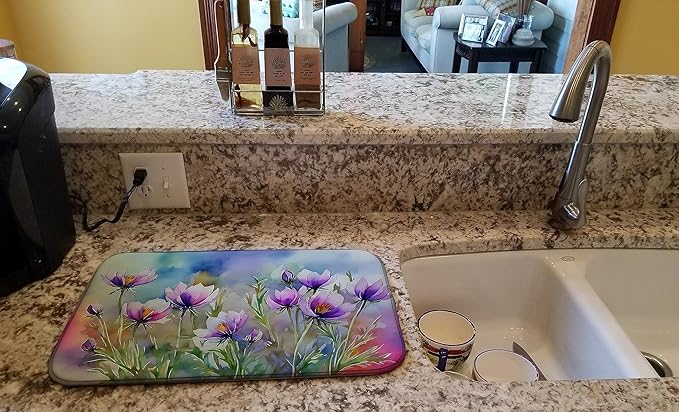 Caroline's Treasures DAC1705DDM South Dakota Pasque Flowers in Watercolor Dish Drying Mat Absorbent Dish Drying Mat Pad for Kitchen Counter Dish Drainer Mat for Countertop 14 x 21 Multicolor