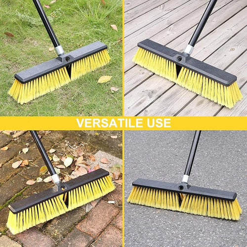18 Inches Push Broom Outdoor- Heavy Duty Broom with 63 Long Handle for Deck Driveway Garage Yard Patio Concrete Floor Cleaning