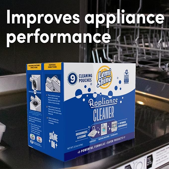 Lemi Shine Appliance Cleaner &amp Deodorizer - Dishwasher Washing Machine and Garbage Disposal Citric Acid Cleaner - 22.5 oz (9 Pack)