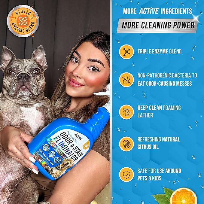 ACTIVE Pet Stain &amp Odor Eliminator and Dishwasher Cleaner - Includes 32oz Pet Stain &amp Urine Remover and 24ct Dishwasher Cleaning Tablets