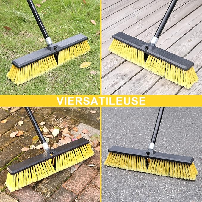 KeFanta 18 Inches Push Broom Outdoor- Heavy Duty Broom with 63 Long Handle for Deck Driveway Garage Yard Patio Warehouse Concrete Floor Cleaning
