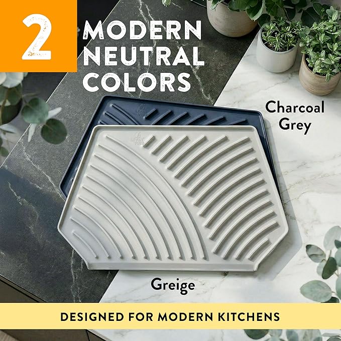 Silicone Dish Drying Mat with Drain Self-Draining Heat Resistant &amp Non-Slip Kitchen Counter Mat Easy to Clean Reusable 19.3'' x 13'' Greige