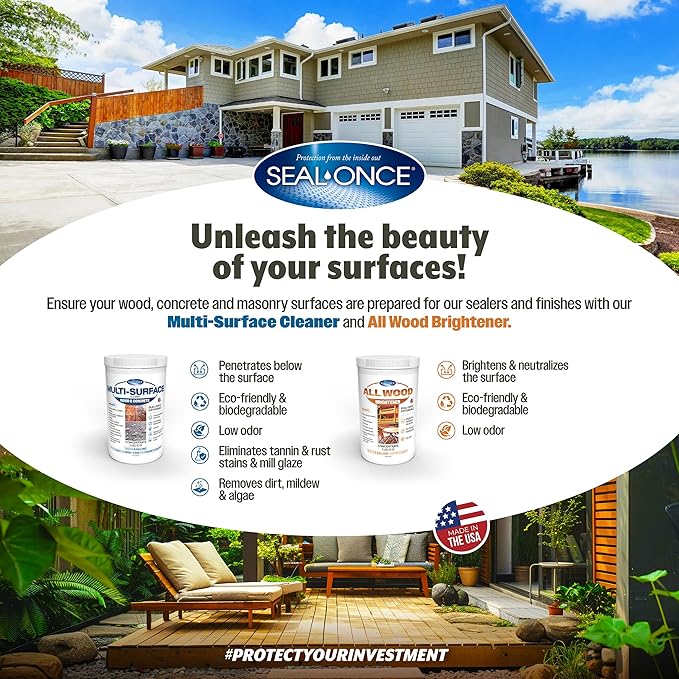 Seal-Once Premium Multi-Surface Cleaner Concentrate Cleans &amp Enhances a Wide Range of Applications from Wood Concrete Outdoor Fabrics Docks and Piers Cleans up to 2400 Sq. Ft. (2 lb.)