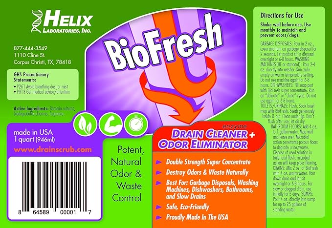Enzyme Drain Cleaner &amp Deodorizer for Sink Drain Showers Septic Systems Bathroom &amp Kitchen - Smell Remover for Fruit Fly Garbage Disposals Dishwasher &amp Washing Machines - (32oz)