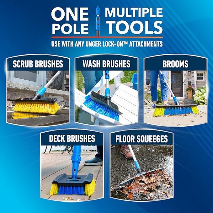 Unger Professional Lock-On EZ Extend Pro Telescopic Pole Extension 2.6’ to 5.3’ Telescoping Pole for Floor &amp High-Access Cleaning Use With Squeegees Broom Heads Brush Heads &amp More Indoor