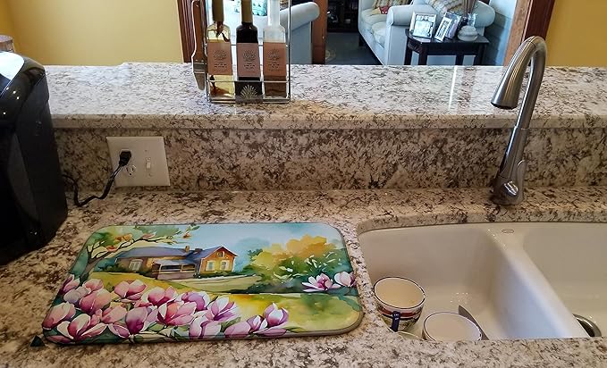 Caroline's Treasures DAC1661DDM Louisiana Magnolias in Watercolor Dish Drying Mat Absorbent Dish Drying Mat Pad for Kitchen Counter Dish Drainer Mat for Countertop 14 x 21 Multicolor
