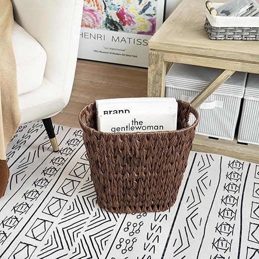 GRANNY SAYS Wicker Waste Basket Waterproof Bathroom Trash Can Bedroom Can Durable Wastebasket with Handles 19 Liters/5 Gallons
