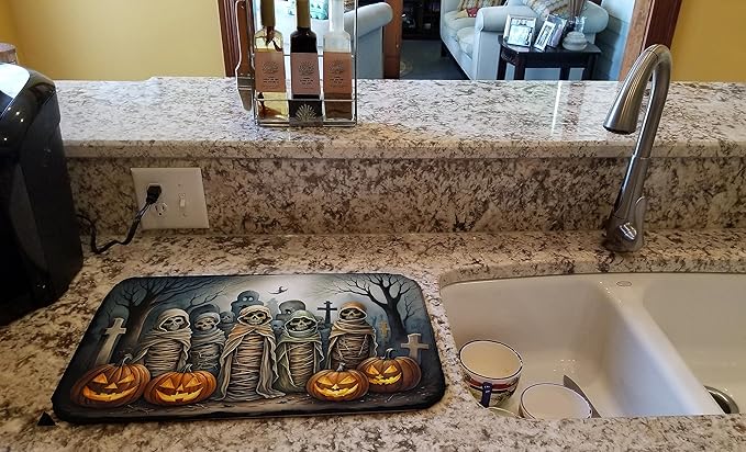 Caroline's Treasures DAC2258DDM Mummies Spooky Halloween Dish Drying Mat Absorbent Dish Drying Mat Pad for Kitchen Counter Dish Drainer Mat for Countertop 14 x 21 Multicolor