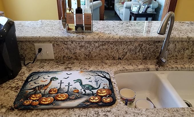 Caroline's Treasures DAC2240DDM Dinosaurs Spooky Halloween Dish Drying Mat Absorbent Dish Drying Mat Pad for Kitchen Counter Dish Drainer Mat for Countertop 14 x 21 Multicolor