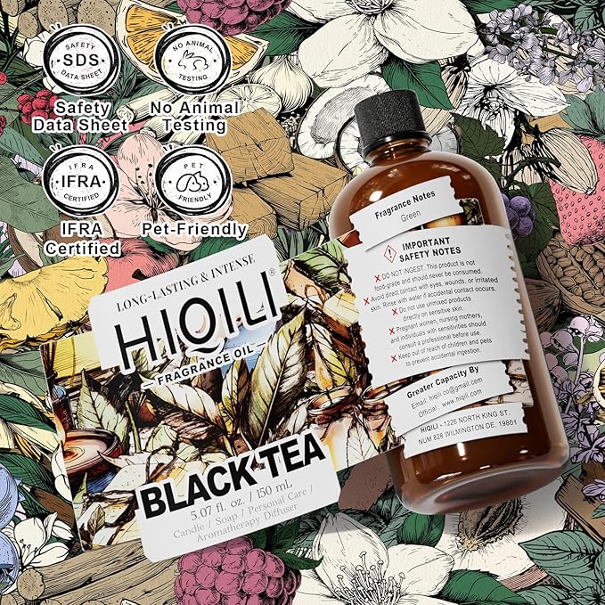 HIQILI Black Tea Fragrance Oil for Diffuser &amp Car Air Freshener Long-Lasting Hotel Scent Candle &amp Soap Making Supplies - 5.07 Fl Oz