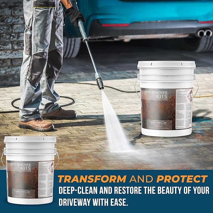 DeckGeneral Rust Remover 4015 All Surface Rust Stain Eliminator Concrete Cleaner Effective Oxidation Clean Up for Driveways Walkways Swimming Pools Brick Pavements and More (5 Gallon)