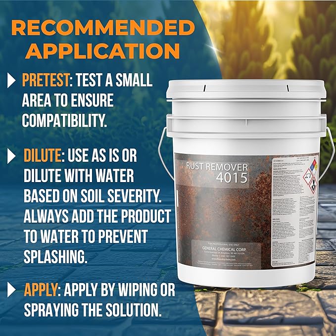DeckGeneral Rust Remover 4015 All Surface Rust Stain Eliminator Concrete Cleaner Effective Oxidation Clean Up for Driveways Walkways Swimming Pools Brick Pavements and More (5 Gallon)