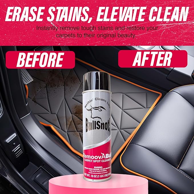 RemoovABull Carpet &amp Upholstery Stain Remover – Fast Acting Powerful Cleaner for Oil Grease Dirt Coffee Urine &amp More – Ideal for Car Interiors Fabrics &amp Carpets – Made in the USA
