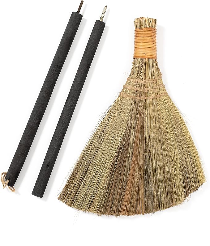 Vietnamese Straw Soft Broom - Sweeping Broom with Black Wooden Handle for Cleaning Decoration Wedding with 45.28inch Length