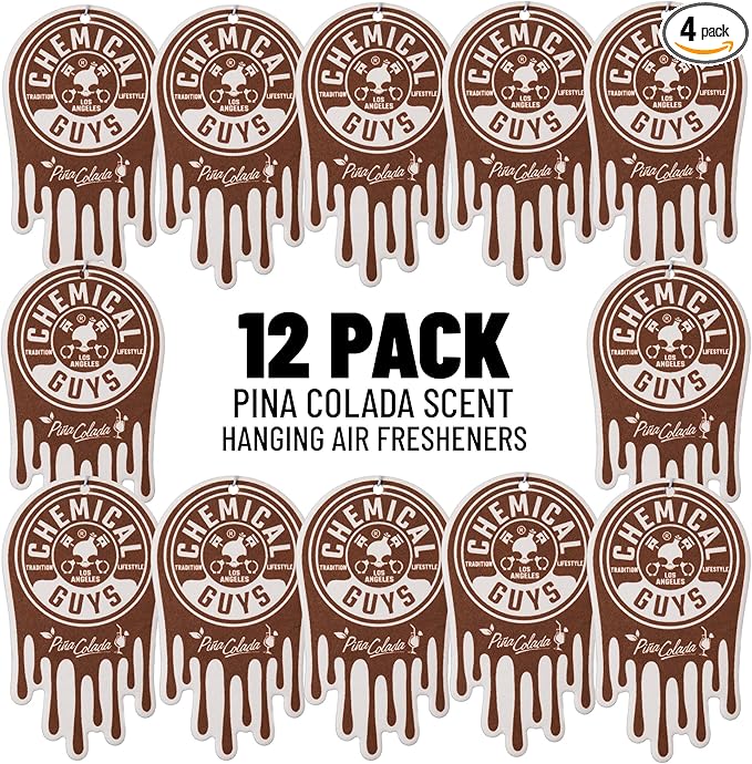 Chemical Guys Car Fresheners Hanging Air Fresheners - Pina Colada Scent for Cars Trucks SUVs RVs Home Office Work Dorm Room &amp More - 12 Pack