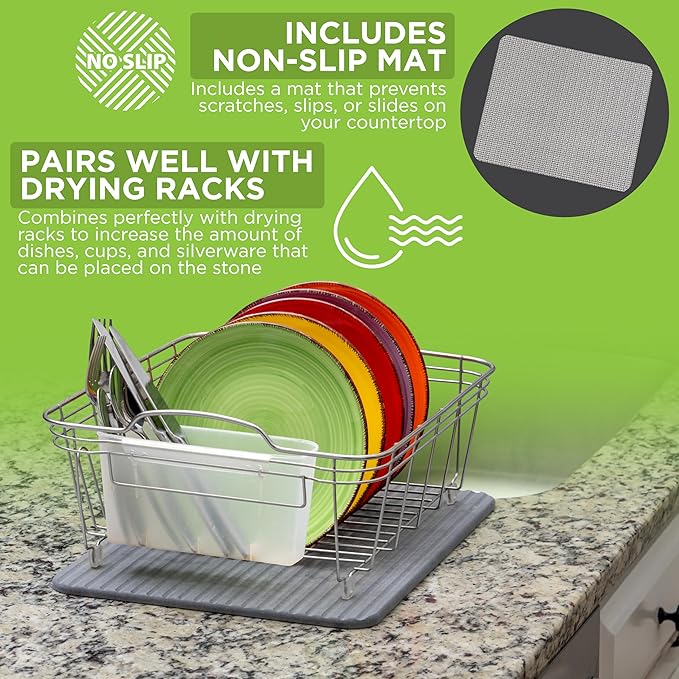 Stone Drying Mat For Kitchen Counter – Non Slip Diatomite Stone Dish Drying Mat With Grooved Surface – 11.8 X 15.8 – Water-Absorbent Fast-Drying Stone Sink Mat Minimalist Kitchen Drying Mat