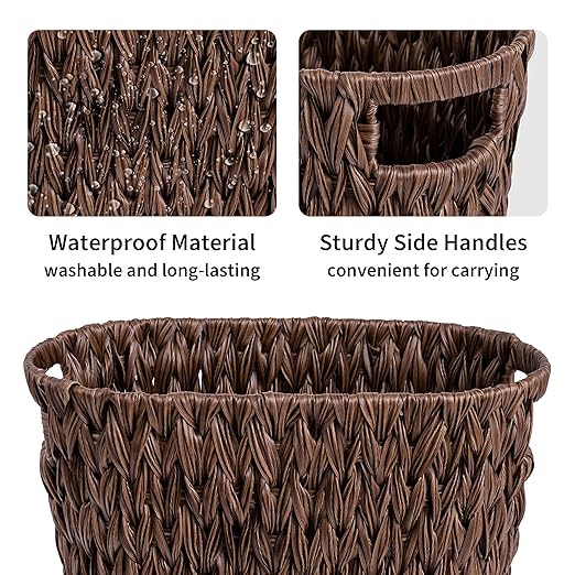 GRANNY SAYS Wicker Waste Basket Waterproof Bathroom Trash Can Bedroom Can Durable Wastebasket with Handles 19 Liters/5 Gallons