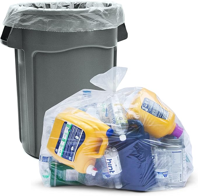 Veska 30-33 Gallon Clear Trash Bags Heavy Duty (Value Pack 100 Bags w/Ties) Large Clear Plastic Recycling Garbage Bags. Large Trash Bags 30+ 32 Gallon