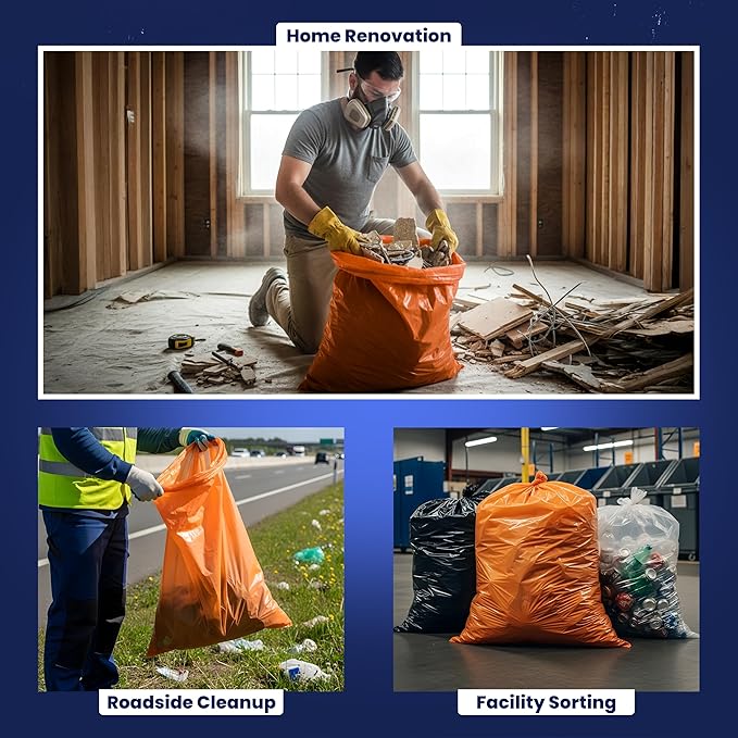 Plasticplace 42 Gallon Trash Bags |3.0 Mil | Orange Heavy Duty Contractor Trash Bags | 33 x 48 50 Count (Pack of 1)