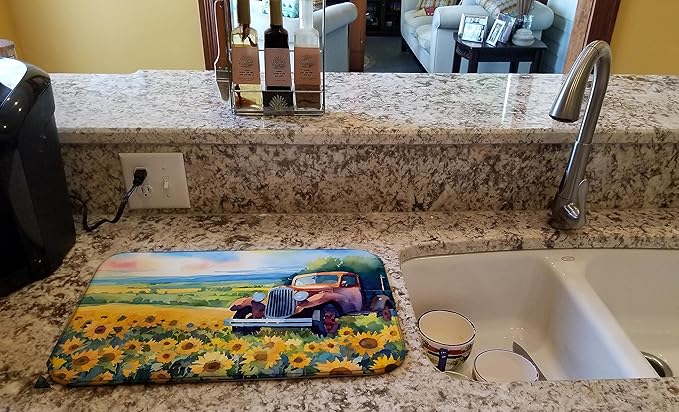Caroline's Treasures DAC1654DDM Kansas Sunflowers in Watercolor Dish Drying Mat Absorbent Dish Drying Mat Pad for Kitchen Counter Dish Drainer Mat for Countertop 14 x 21 Multicolor