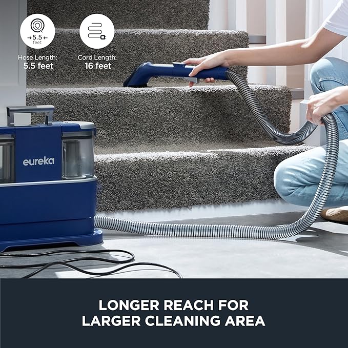 EUREKA Portable Carpet and Upholstery Cleaner Spot Cleaner for Pets Stain Remover for Carpet Area Rugs Upholstery Coaches and Car 50.7oz Large Water Tank NEY100 with Cleaning Formula Blue