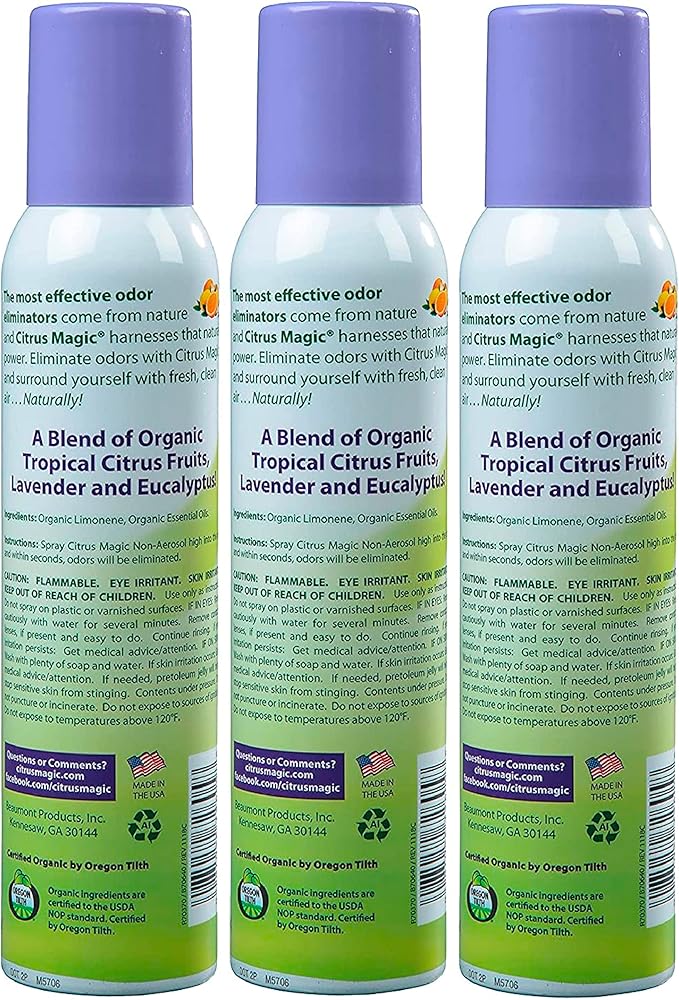 Citrus Magic Organic Natural Odor Eliminating Air Freshener Spray Lavender Eucalyptus 3-Ounce Pack of 3
