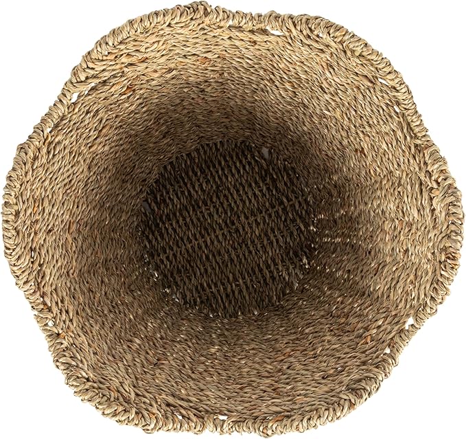 Household Essentials Woven Wastebin with Scalloped Edge Natural