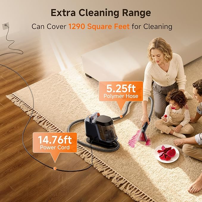 uwant Portable Carpet and Upholstery for Deep Cleaner 18Kpa Carpet Cleaner Machine for Cars Pets with Pet Pro Solution and Self Cleaning Set of 1 for Spot Rug Couch