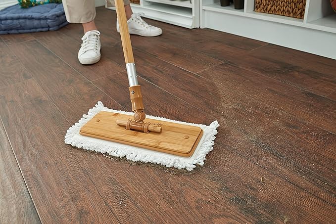 Harper Live.Love.Clean. Bamboo 2-in-1 Smooth Surface Wet/Dry Dust Mop with (2) Washable Pads for Cleaning Dust Pet Hair &amp Fine Dry Dirt