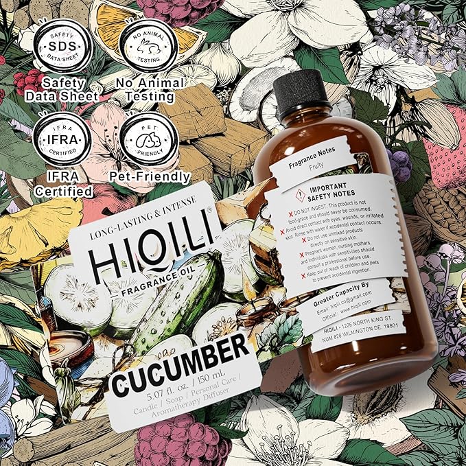 HIQILI Cucumber Fragrance Oil for Diffuser Use Fresh Scents for DIY Soap Body Spray Candle Supplies for Candle Making - 5.07 Fl Oz