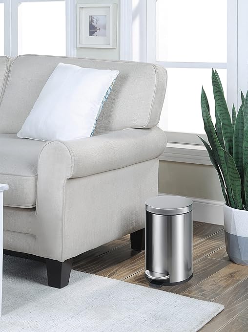 SunnyPoint 4.5 Liter(1.2 Gallon) Small Round Trash Can with Plastic Inner Bucket Bathroom Office Kitchen and Bedroom Step On and Slow Close (S.N)
