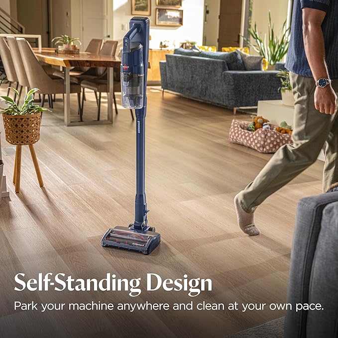 Bissell PowerClean DualBrush 280W Self-Standing Cordless Vacuum DualBrush &amp AutoAdapt Tech Self-Cleaning Brush Roll Strong Suction Removeable Battery Upholstery Tool &amp Bright Headlights