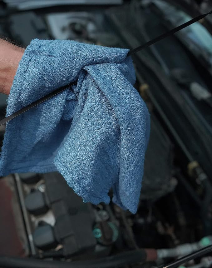 Cotton Shop Towels Blue – (Pack of 150) Size 14x14 Inches Cleaning Rags – Absorbent Shop Rags and Multipurpose Cleaning Towels for Automobiles Industries Garage and Homes