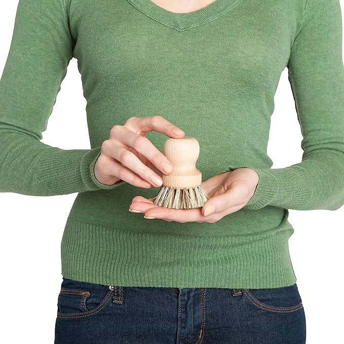 REDECKER Natural Fiber Bristle Pot Brush - Untreated Beechwood Handle - Heat-Resistant Union Fiber Head for Cleaning Pots Pans and More - 2-1/2 inch Diameter - Set of 2 - Boar Bristle Dish Brush