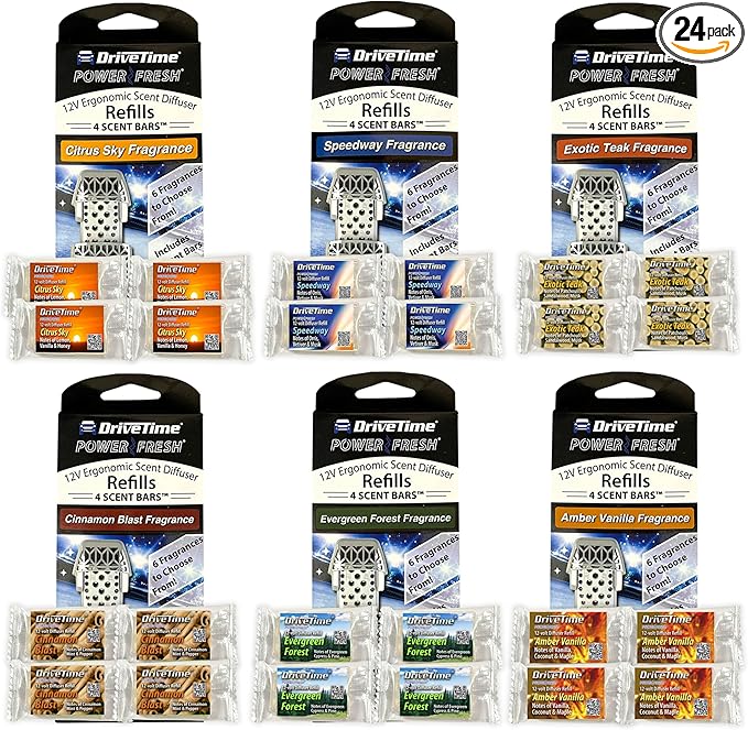 Drive Time Power Fresh 12-Volt Car Plug-In Air Fresheners – Refill Scent Bars for Vehicles Aroma Fresheners and Car Refreshing Scents – Includes 6 Long-Lasting Refills – Compact Size