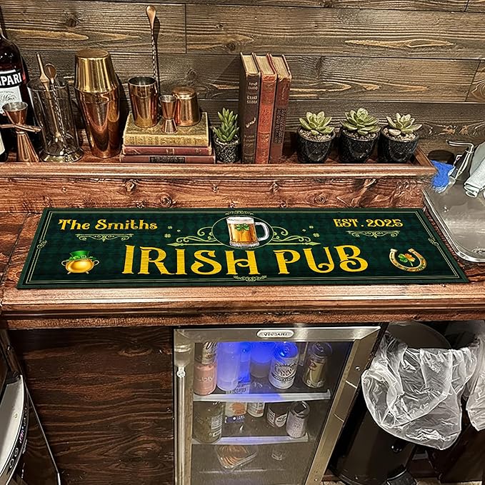 THUYPT Personalized Irish Drying Mat for St Patrick's Day Decor Irish Bar Pub Accessories Spill Mat Countertop Bar Shamrock Dish Drying Mat for Bar Counter Absorbent Coffee Maker (04)