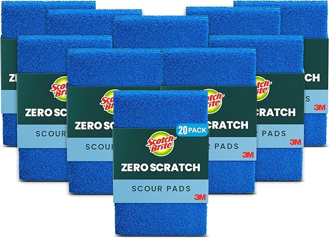 Scotch-Brite Zero Scratch Scouring Pad Effective + Gentle Dish Scrubber for Household Cleaning 2 Scrub Pads for Dishes Nonstick Pots and Pans Glass Tubs Showers Reusable &amp Durable