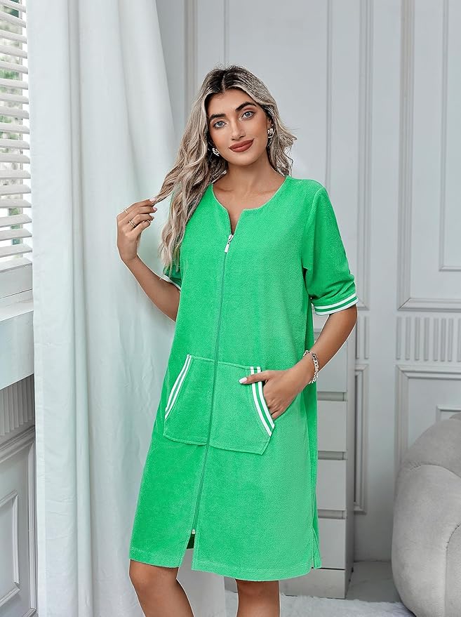 Richie House RH Housecoat Women Zipper Front Duster Robe 3/4 Lounger Housedress Pocket Nightgown S-3XL RHW4008