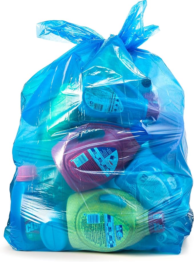 Recycling Trash Bags 55 Gallon (50 count w/Ties) Large Blue Plastic Garbage Bags
