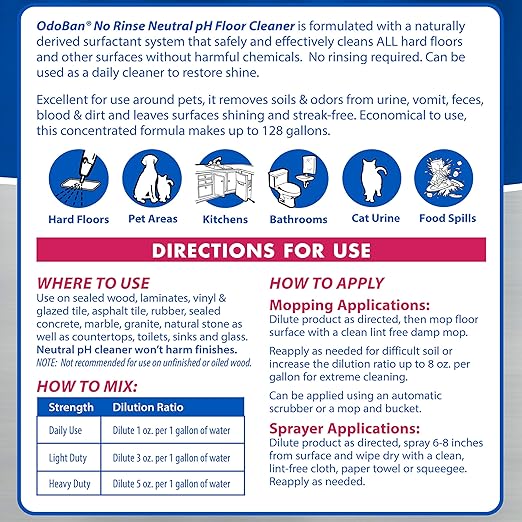 OdoBan Pet Solutions No Rinse Neutral pH Floor Cleaner Concentrate 3 Gallons Splash O' Citrus Scent