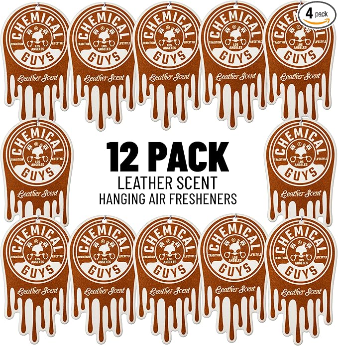 Chemical Guys Hanging Air Fresheners - Leather Scent for Cars Trucks SUVs RVs Home Office Work Dorm Room &amp More - 12 Pack - AIR40904