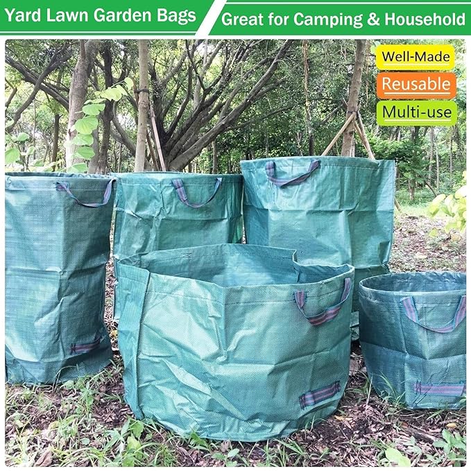 Standard 2-Pack 46 Gallon Lawn Garden Bags (D26H19 in) Yard Waste Bags W/Gardening Gloves for Leaf BagYard DebrisTrash ContainerRecycling BinCamping Waste BinGrass ClippingsWeeds Bag 4 Handles