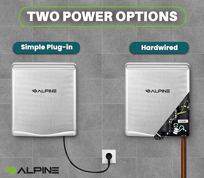 Alpine Commercial Hand Dryer with HEPA Filter 8 Seconds Extreme Speed Electric Hand Dryer for Home Bathroom/Restaurant with Heat &amp Speed Control - ADA Compliant (120V Stainless Steel)