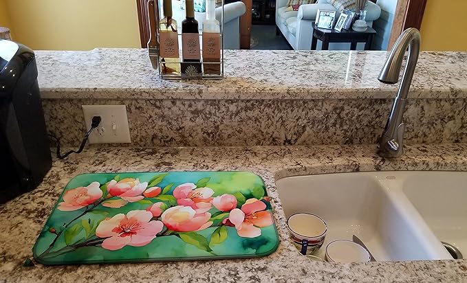 Caroline's Treasures DAC1635DDM Delaware Peach Blossom in Watercolor Dish Drying Mat Absorbent Dish Drying Mat Pad for Kitchen Counter Dish Drainer Mat for Countertop 14 x 21 Multicolor