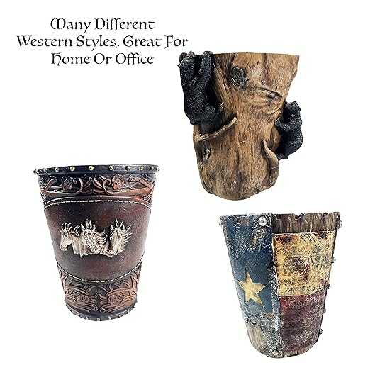 Urbalabs Silver Horse Leather Look Western Rustic Bathroom Trash Can Office Waste Basket Country Decor Rustic Office Garbage Can Cowboy Gun Decor Bathroom Decor Man Cave Western Waste