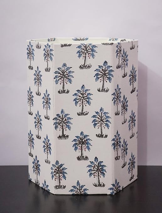 Christmas Decorative Hand Block Printed Waste Basket/Trash Can/Garbage Can/Card Board Trash Can Housewarming Gift (White)
