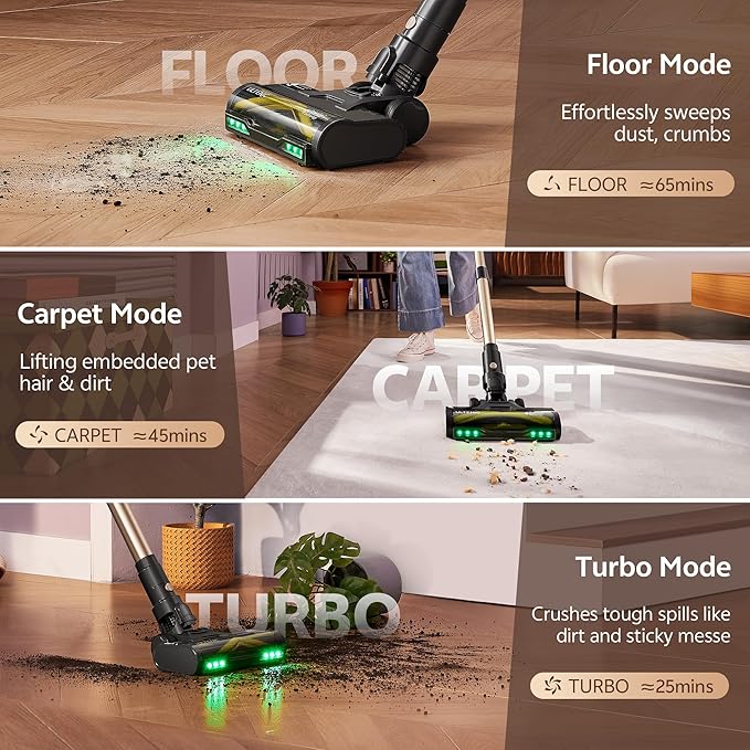 Ultenic Cordless Vacuum Cleaner 600W 60KPA 65Mins Vacuum Cleaners for Home Stick Vacuum Cordless with Touch Screen Self-Standing 180° Lay-Flat Anti-Tangle Brush for All Floors/Pet Hair/Carpets