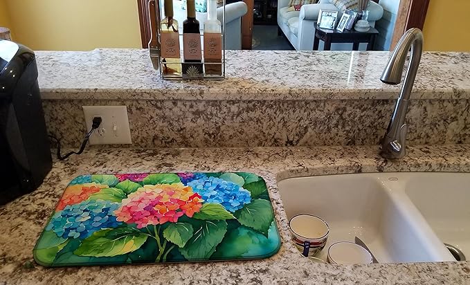 Caroline's Treasures DAC1575DDM Hydrangeas in Watercolor Dish Drying Mat Absorbent Dish Drying Mat Pad for Kitchen Counter Dish Drainer Mat for Countertop 14 x 21 Multicolor